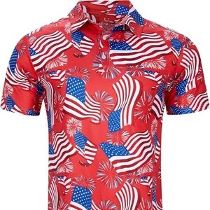 NWOT Patriotic Mens Polo Shirts Short Sleeve Dry Fit 3D Moisture Wicking